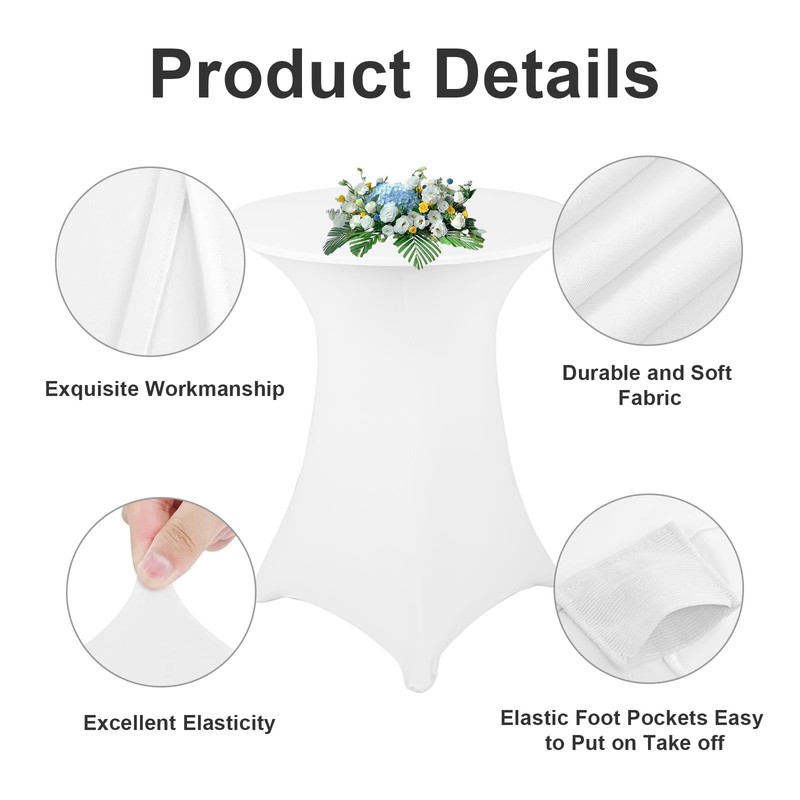 YFaith Bar Table Covers, 76 × 110 cm, White Elastic