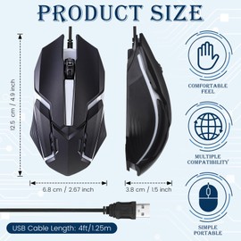 Sratte 10 Pack Black USB Wired Mouse Bulk 1200 Dpi RGB Optical Computer Mouse 3 Button 7 Color LED Backlit Wired Ergonomic USB for Gaming Office Desktop Laptop Gamer Computer