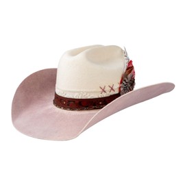 Vintage Wide Brim Cowboy Hats 100% Wool Stiff Felt Hat Western Outback Panama Hat with Lightning Logo Distressed/Burned White