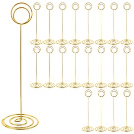 LDXDRU 20 Pack Metal Table Number Holder, 22cm Wedding Golden Place Card Stand, Tall Menu Wire Photo Holder for Party Graduation Reception Restaurant Home Office