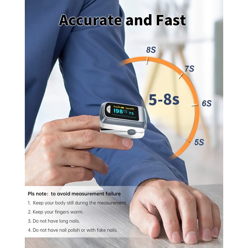 Fingertip Pulse Oximeter Blood Oxygen Saturation Monitor Pulse Ox, Heart