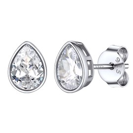Silvora S925 Silver Cubic Zirconia Earrings, Sparkling Teardrop Shape/Rectangular/Rhombus Zirconia Stud Earrings in White/Black with Zircon 4 mm/5 mm/7 mm Sparkling Diamond Stud Earrings in Facet