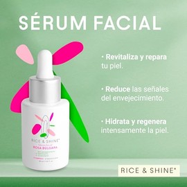 RICE & SHINE | Serum Facial Acido Hialuronico y Rosa Búlgara | Skin Care Con 60% más Vitamina E que el Aceite de Argán - 100% Natural | Hidratante Fac