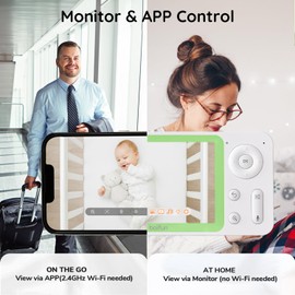 BOIFUN Split Screen Video Baby Monitor, 2 Cameras, Phone APP Control & LCD Monitor, 4.3'' 4X Zoom, AI Motion & Sound Detection, 1080P Wireless (Moniteur Bébé), (Single Baby Monitor with Two Cameras)