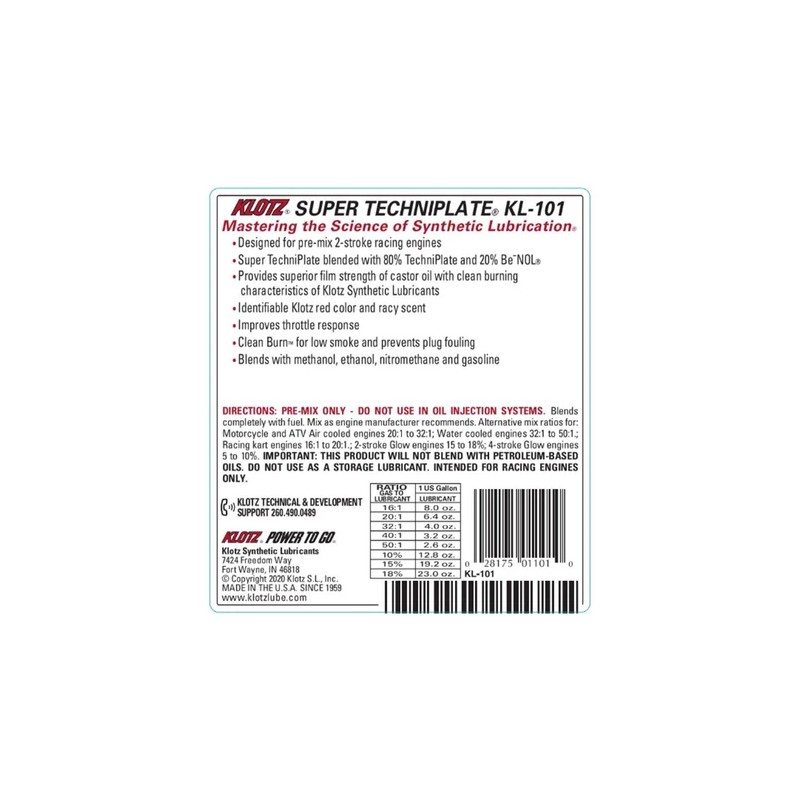 Klotz 1 Quart Super TechniPlate 2 Stroke Racing Oil Synthetic