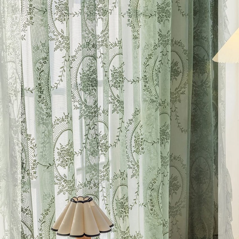 ZZC Lace Sheer Curtains with Scallop Ruffle Edge for Living