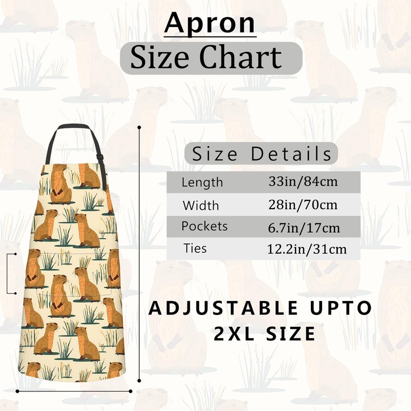 cromcu Capybara Apron,Oxford Fabric Adjustable Kitchen Apron with 2 Pockets,Waterproof