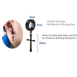 Non-Piercing Clip On Cross Hoop Earrings Stainless Steel Mens Womens No Pierced Huggie Earrings, 3 Pairs