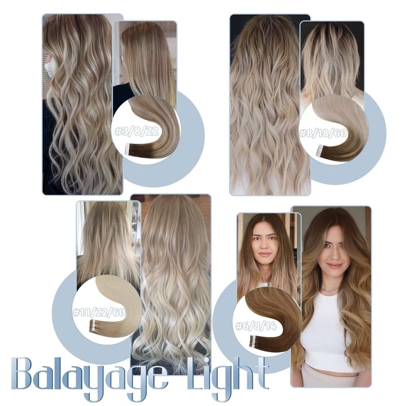 Hetto Remy Real Hair Tape-In Extensions, Balayage, Dark Brown Mix,