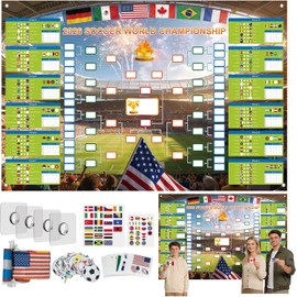GAMSOD Huge 39x59 Inch 2026 International Soccer Tournament Schedule Poster - Extra Large Wall Chart Bracket Kit with Reusable National Flag Stickers & Mounting Hooks
