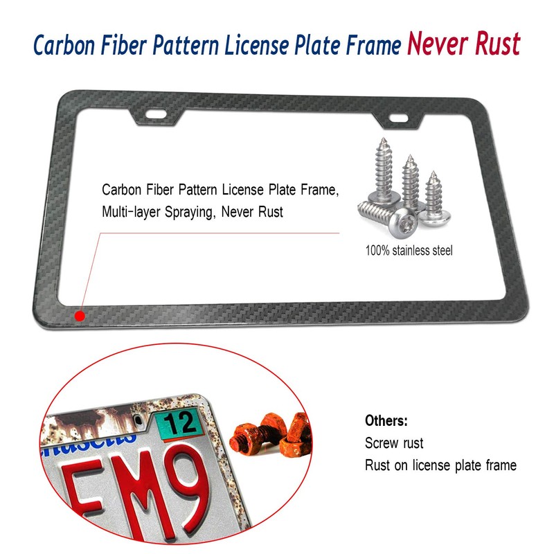 Aootf License Plate Frames Anti Theft- Tamper Proof Carbon Fiber