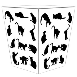 Marye-Kelley, Black Cat Silhouettes Tissue Box Cover Paper Maché Cubed Tissue Box Cover, Silver Trim