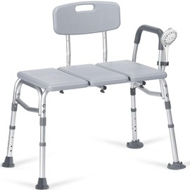 500lb Heavy Duty Shower Bench, Tool-Free Tub Transfer Bench with Arms & Back, Height Adjustable Handicap Shower Seat, Non-Slip Bath Safety Chair for Elderly & Surgery-Gray