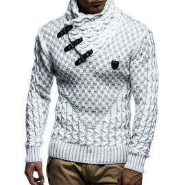 Leif Nelson Men's Pullover Knit Sweater Chunky Knit Shawl Collar LN-5255 Crude Grey Large