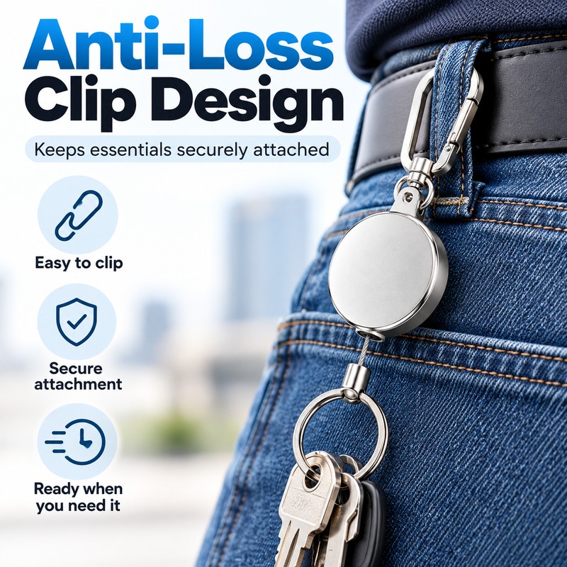 Retractable Keychain Pull Reel with Metal Wire Cable, Anti-Lost ID