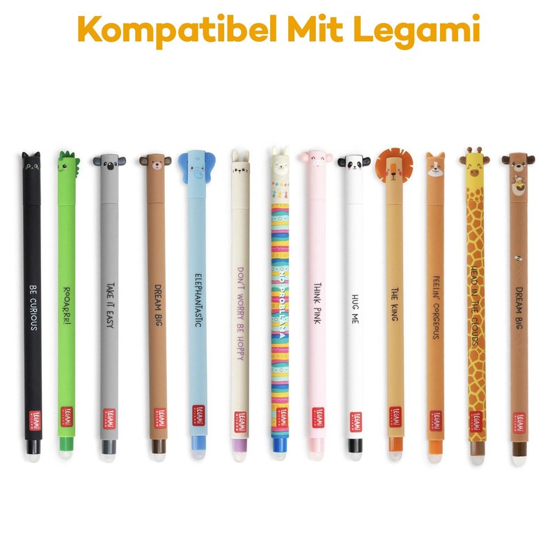Donluhu 12 x Erasable Refills, Blue, Compatible with Legami, Easy