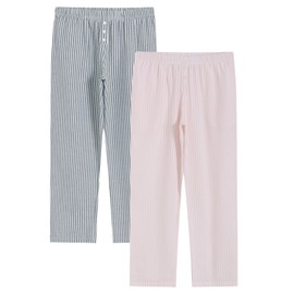 Latuza Women's 2 Pack Cotton Pajama Pants Seersucker Lounge Pants M Black Pink Stripe