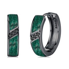 KoyeKei Black Malachite Hoop Earrings for Men 925 Sterling Silver Malachite Huggie Earrings with Cubic Zirconia Jewelry Birthday Gifts for Women