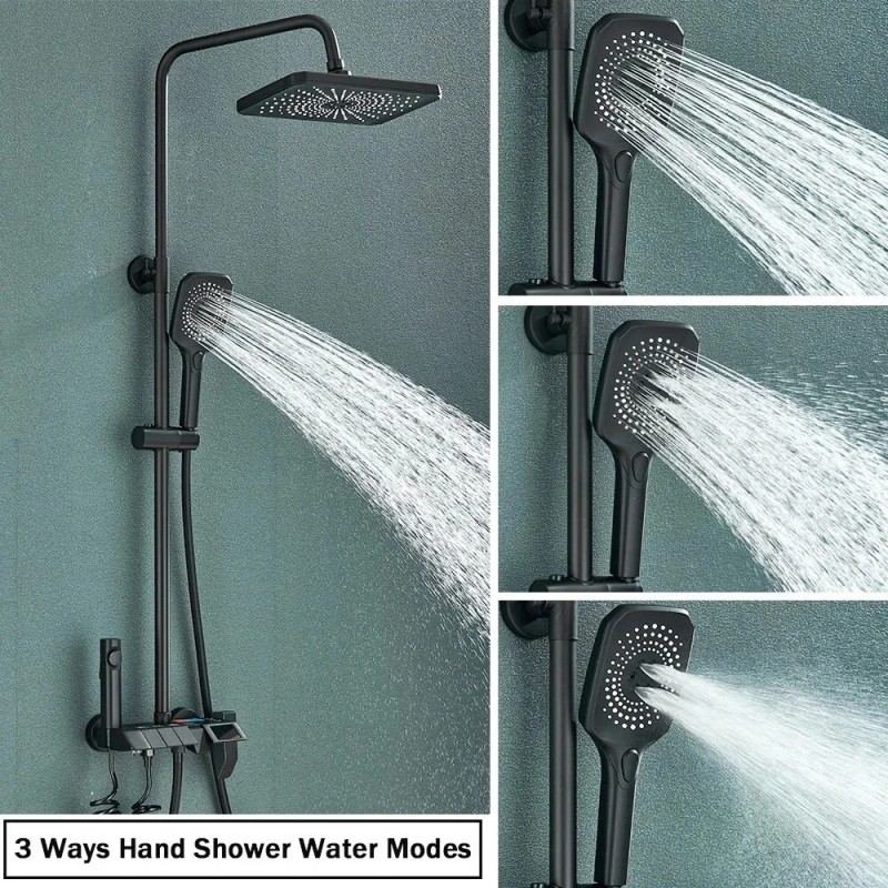 Rozin Black Smart Digital Display Shower Faucet Set With Display