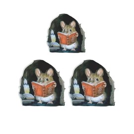 3Pcs 3D Realistic Mouse Wall Stickers, Mouse Reading Book Walls Decals Wall Decor, Removable Wall Art Murals for Living Room Nursery Bedroom Room Home Walls Decorations,Décor