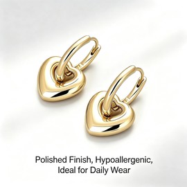 Heart Charm Hoop Earrings, Gold and Silver Tone, Dangle Drop Huggie Hoops with Heart Pendant, Small Dainty Lightweight Jewelry for Women Valentine's Day Birthday Gifts (Gold-1)