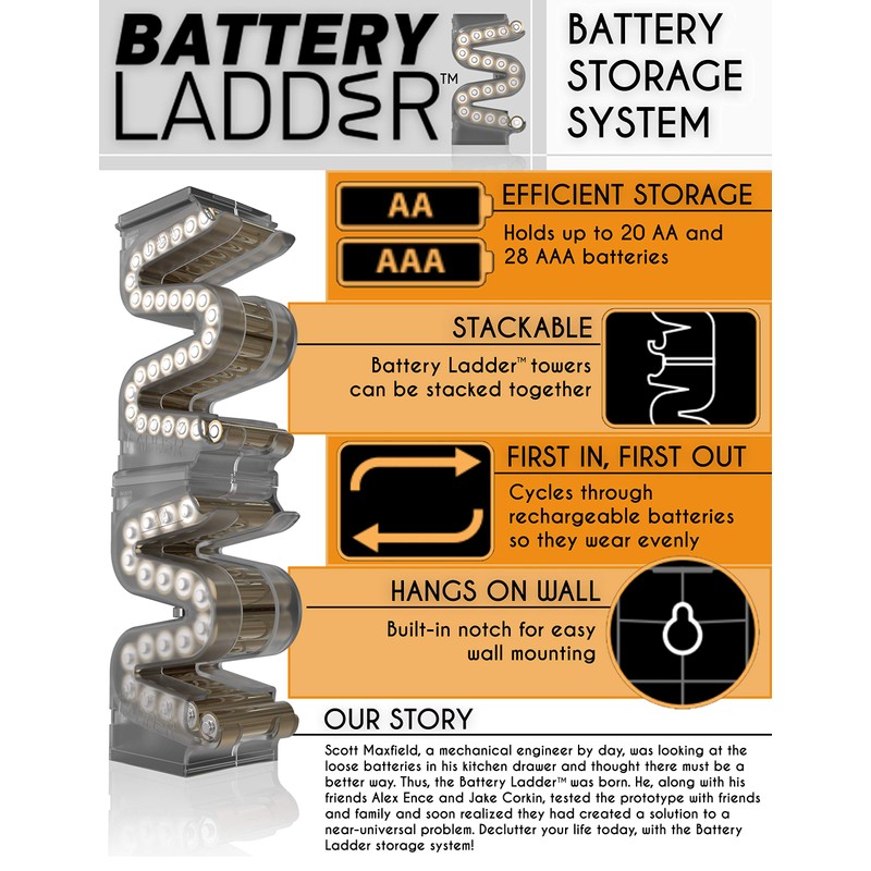 Battery Ladder (TM) Clear AAA Battery Holder/Storage - Vertical Organizer