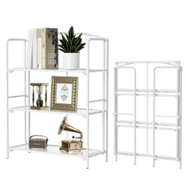 Crofy No Assembly Folding Bookshelf for Living Room, 3 Tier White Collapsible Book Shelf for Home Office, Portable Bookcase Storage Organizer