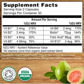  Earthier Organic Vitamin B Complex - Derived from Whole Foods - Complete Blend of All 8 B Vitamins in Each Vegan Capsule - 60 Capsules