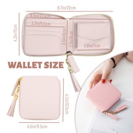 Small Zip Around Wallet Multi-Slot, Women's RIFD Blocking Small Compact Bifold Leather Pocket Wallet Mini Zipper Purse Card Holder for Women Men Valentines Wedding Anniversary (Pink)