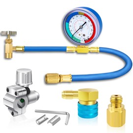 R134A Refrigerator Freon Recharge Hose Kit-R134a AC Refrigerant Charging Guage Hose Set with BPV31 Bullet Piercing Tap Valve and R134a Self-Sealing Adapter, for Home A/C Refrigerant System (Red)