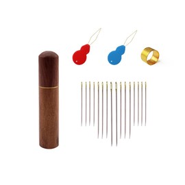 16 PCS Hand Sewing Needles Embroidery Needles Stitching Pins 3 Different Sizes Sewing Needle with a Wooden Needle Storage Case for DIY Hand Sewing Mending Embroidery