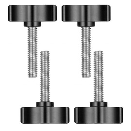 4 Pcs 1/4-20 x 1-1/4 Inch Thumb Screw, Black Wing Knob Bolt, Stainless Steel Thread Thumb Screw with Aluminum Knob, Adjustable Tee Wing Thread Thumbscrew, for Remove Replace ClampTighten Power Supply