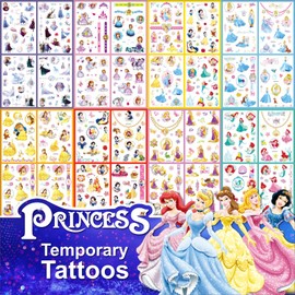Princess Tattoos Kids, 40 Sheets Cartoon Tattoos Party Favor Set for Girls Boys 9 Kinds of Cute Princess Series Temporary Tattoo Stickers Micky Temp Tattoo Stickers for Kids Party Decor Supply