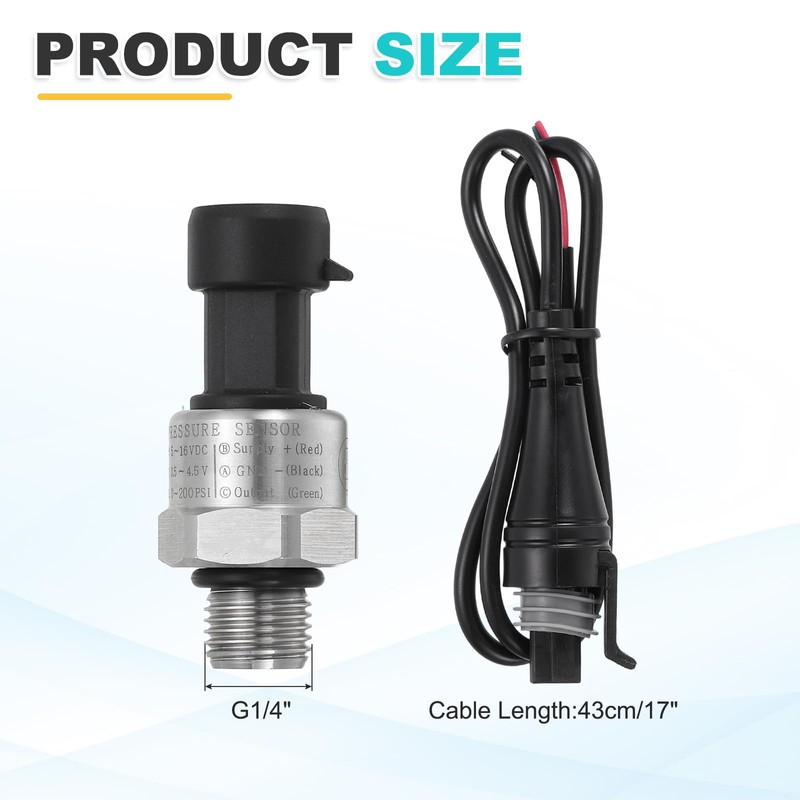 sourcing map Pressure Transducer Sender Sensor with Connector, G1/4" 200