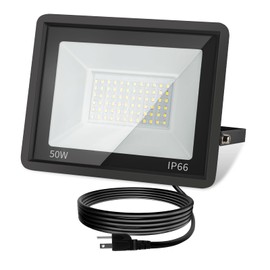 ZHPINGMX 50W LED Flood Light Outdoor, 5000LM Super Bright Floodlight Outside Work Light with Plug, 6500K Daylight White LED Flood Light Outdoor, IP66 Waterproof Outdoor Flood Light-1Pack