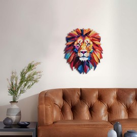 LiveInUrban Lion Wall Sculpture, Wildlife Animal Modern Design Wall Art, Polygonal Geometric Wall Decor for Living Room Bedroom, Colorful Lion