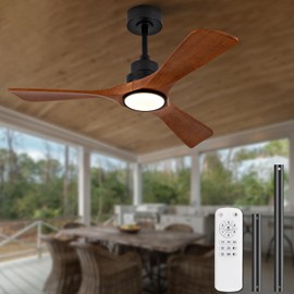 42 Inch Black Ceiling Fans with Lights and Remote, 3 Blade Wood Outdoor Ceiling Fan with Light Outdoor Ceiling Fans for Patios, Bedroom Ceiling Fan for Modern Living Room Patio Indoor Office
