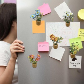 Kitchen Magnets for Refrigerator, Simulation Flower Refrigerator Magnet, 5x Mini Potted Artificial Magnetic Daisy Stickers Decoration for House Bulletin Board Lockers Cabinet Whiteboard
