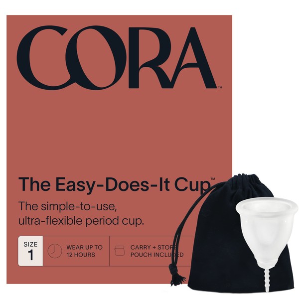 Cora Menstrual Period Cup | Comfortable, Easy to Use | Soft, Medical Grade Silicone | Flexible Fit | Leak Protection, Foldable, Sustainable, Reusable Alternative to Tampons/Pads (Size 1)