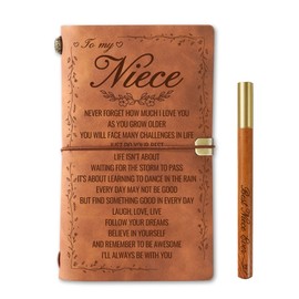 InnoBeta Niece Gifts from Auntie: Leather Journal Notebook with Pen, Birthday Gift, Refillable Sketchbook, Travel Diary, Lined Planner, 7x5 Inches, Brown