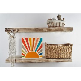 KEUSPI Boho Desk Decor,Retro Boho Sun Sunrise Sunset Colorful Sunshine Rustic Boho Sun Wood Block Plaque Box Sign Desk Decor for Bohemian Home Office Dorm Wall Tabletop Shelf Decorations