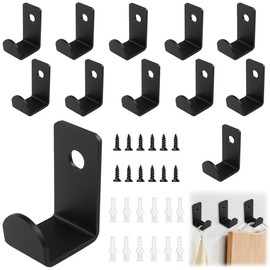 Pack of 12 Black Screw-On Hooks, Coat Hooks, Wall Hooks with Screws for Living Room, Bathroom, Door, Cupboard, Bedroom for Hanging Jackets, Hats, Coats, Handbags