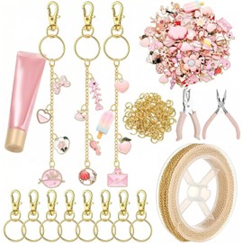 Suministros para hacer llaveros, 212 piezas: kit de dijes para bolso, kit para hacer llaveros de metal y resina con accesorios, suministros para dijes bolsos DIY, cadena dorada 32.81