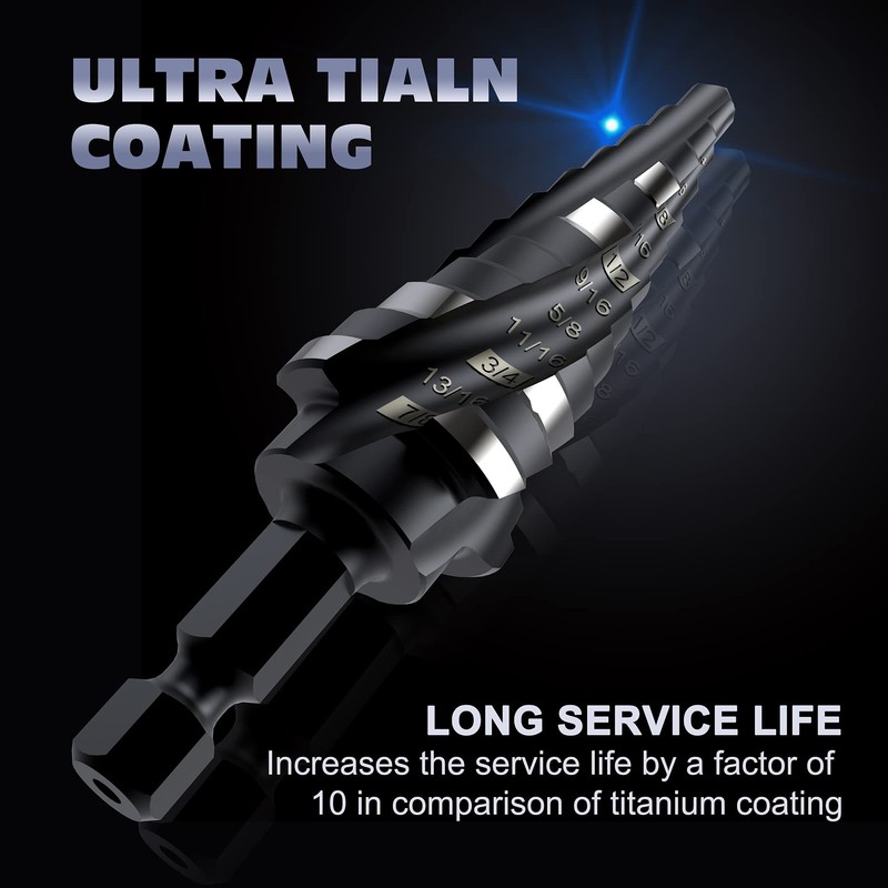 M35 Cobalt Step Drill Bit Set, Four Spiral Flute Cobalt