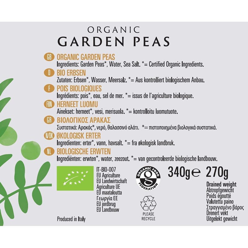 Biona Garden Peas Organic, 340g