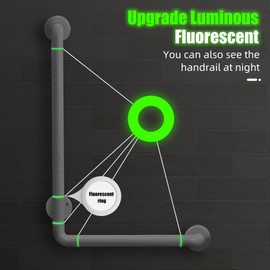 L Shaped Grab Bar for Elderly, 16inch x 24inch Shower Grab Bar with Luminous Rings, Handicap Grab Bars for Bathroom, Grab Bar Extension, Stainless Steel, Heavy Duty, Non-Slip Assist Handrail, White