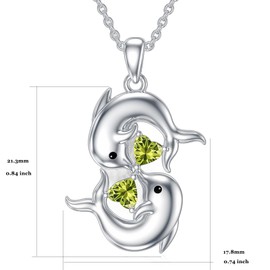 Plesitep Dolphin August Birthstone Necklace 925 Sterling Silver Double Dolphin Pendant with August Crystals Valentine's Day Mother's Day Birthday Jewelry for Women