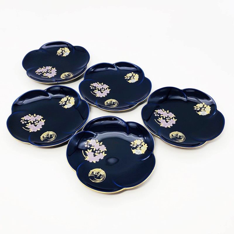 Koransha R3003-FS4 R3003-FS4 Famous Dish, Ruri Hanamaru Crest, 5 Piece