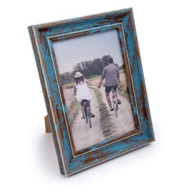 Truu Design, Decorative Distressed Weathered Wooden Look Picture Frame, 5 x 7 inches, Blue