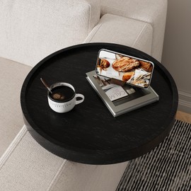 Semjar Natural Wood Couch Arm Table,Adjustable Couch Arm Tray with Phone Holder,Sofa Arm Tray for Wide Thin Couches Arm Chair Arm Table,Trayble Arm Rest Table for Couch,Couch Cup Holder Tray Black